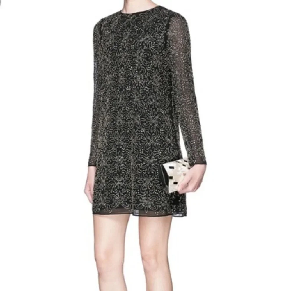 Alice + Olivia Marcia Long Sleeve Beaded Sheath Dress Like New - Picture 2 of 7